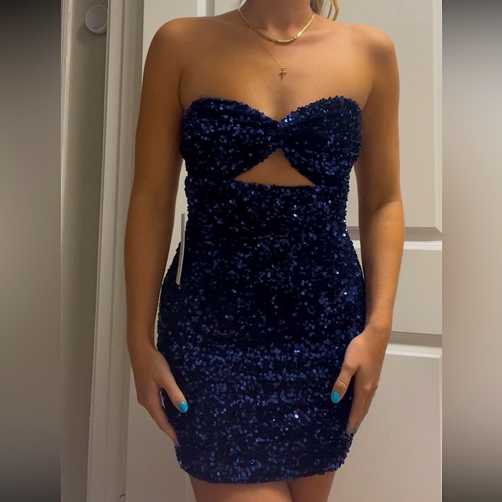 Princess Polly Navy Sequin Strapless Dress